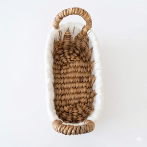 Panier de rangement artisanal ARASYA en jacinthe d'eau avec poignées, organisateur naturel tressé, panier décoratif pour la maison - Product Image 3