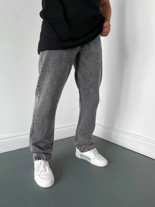 Jean en denim pour hommes européens et américains 2025 – Nouveau modèle décontracté taille mi-haute printemps-automne, coupe droite classique délavée claire - Product Image 3