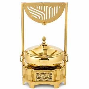Chauffe-Plat de Luxe Doré en Acier Inoxydable pour Buffet, Support de Service Traiteur 200 L, Chauffage Manuel à Air Chaud, Poignée en Alliage de Zinc - Product Image 1
