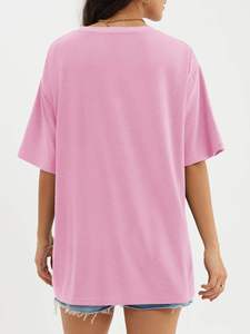 Camiseta Rosa Regular para Mujer, de Algodón, Hombros Caídos, Manga Corta, Cuello Redondo, Estilo Casual Urbano, Tela Suave y Transpirable, Personalizada de Alta Calidad - Product Image 3