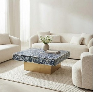 Table basse de luxe en nacre polie, artisanale et écologique, pour la maison, l'hôtel, le bureau, meuble de salon fait main. - Product Image 5