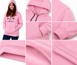 Sudadera con Capucha de Cara de Gato Rosa, Unisex, Informal, de Forro Polar, Talla Grande, Largo Regular, Diseño de Dibujos Animados con Estampado Frontal - Product Image 6