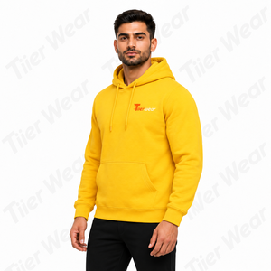 Tiierwear Men's <b>Yellow</b> Hooded Pullover <b>Hoodies</b> Regular Fit Cotton Fleece Casual Pullover with Front Pocket and Logo Print - Product Image 2