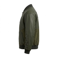 Blouson aviateur en cuir véritable vert olive pour homme avec empiècements en daim, patch personnalisé, poche zippée, manteau de pilote, fournisseur direct d'usine