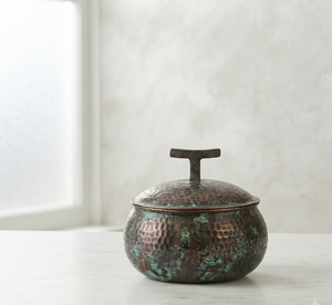 Hammered Metal Serving <b>Bowl</b> <b>With</b> <b>Lid</b> Vintage Design Handmade Copper Finish For Food Serving Gifting - Product Image 1