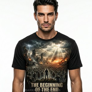 T-shirt Homme Personnalisé Coupe Ample en Coton Délavé Style Vintage avec Impression Graphique Intégrale Motif Apocalypse – Fournisseur - Product Image 1