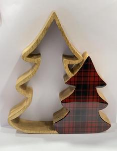 Décoration de table de Noël en bois, motif à carreaux écossais, sculpture décorative en bois de manguier naturel pour cheminée de Noël - Product Image 5