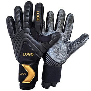 Gants de gardien de but unisexes noirs en PU à doigts entiers, paume antidérapante, sangle de poignet réglable, protection respirante des doigts - Product Image 1