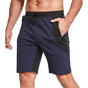 Men's Solid Navy Blue Knitted Bermuda <b>Shorts</b> Mid Waist Drawstring With <b>Zip</b> <b>Pockets</b> Casual Breathable Fitness <b>Shorts</b> - Product Image 3