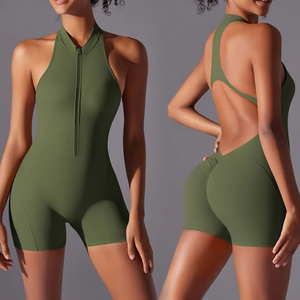<b>Back</b> Fitness Jumpsuit Custom Front Women Sports Wear Sleeveless Tight Fitting 2-Piece Yoga Body Suit Solid Breathable Quick Dry - Product Image 4