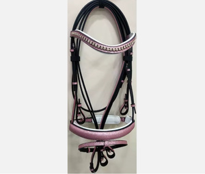 Cabezada de cuero rosa con purpurina y adornos de diamantes de imitación, ajustable para equitación - Personalizable - Product Image 5