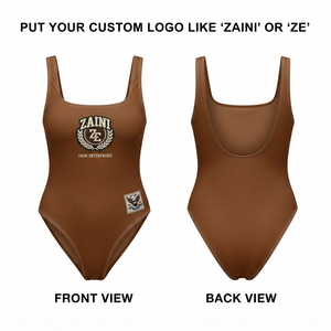Women Swim Suit Premium Nylon Spandex 220 GSM One Piece <b>Brown</b> Stretch Swimwear Custom Embroidered Logo Scoop Neck Athletic Fit - Product Image 1