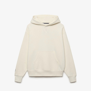 <b>Women's</b> Off <b>White</b> Hooded Pullover Sweatshirt Long Sleeve Solid Fleece <b>Hoodie</b> Front Pocket Drop Shoulder - Product Image 6