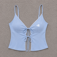 Chemisier court pour femme à bretelles spaghetti, décolleté en V, avec détail de nouage frontal, soutien-gorge rembourré, en coton personnalisé, pour printemps-été, tenue décontractée