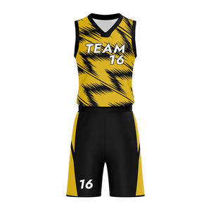 Ensemble de maillots de basket personnalisés Team 16 Jaune Noir Sublimé Col en V Sans Manches Anti-Transpiration Uniforme Athlétique Adultes Unisexe - Product Image 2