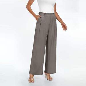 Pantalones de Vestir de Pierna Ancha para Mujer, a la Moda, de Cintura Alta, Transpirables, para Trabajo, OEM ODM - Product Image 4
