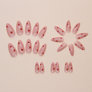 Lot de 24 faux ongles <span class=keywords><strong>en</strong></span> ABS personnalisables, motif petit cœur rouge, style français, forme <span class=keywords><strong>amande</strong></span>, longueur courte, avec lime à ongles et colle - Product Image 5