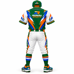 Ensemble uniforme de baseball pour hommes, maillot à manches courtes sublimé, blanc, vert, orange, bleu, imprimé géométrique, évacuation de l'humidité - Product Image 2