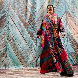 Robe kimono pour femme, taille unique, dernier design, avec ceinture, design tie-dye fait main, tissu 100% polyester, 1 pièce - Product Image 3