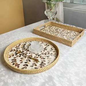 Bandeja de Servir Rectangular Decorativa de Madreperla y Ratán, Ecológica, Apta para Lavavajillas, Pulida, para Bodas - Product Image 2