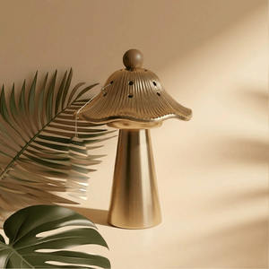 Brûleur à encens vintage en métal en forme de champignon avec couvercle, porte-encens arabe pour Oud, pour décoration de bureau et cadeaux, Or, Argent, Noir, Cendres - Product Image 6