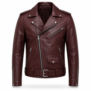 Chaqueta de Cuero Personalizada para Hombre, Chaqueta de Motociclista de Cuero Genuino, Abrigo de Cuero Casual a la Moda, Proveedor Mayorista - Product Image 1