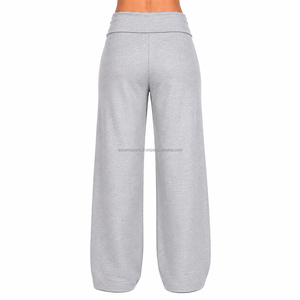 Women's Wide Leg Fleece Sweatpants High <b>Waisted</b> Cotton Blend Casual Lounge <b>Trousers</b> Soft Winter Pants OEM Wholesale - Product Image 2