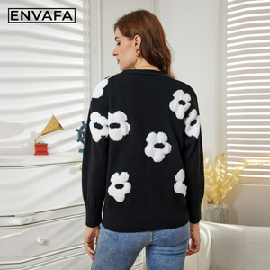 Suéter Cárdigan de Mujer con Cuello en V, Tejido de Ganchillo Floral, Corte Regular Informal, Suave, Transpirable, Ligero, Manga Larga, 100% Poliéster - Product Image 2