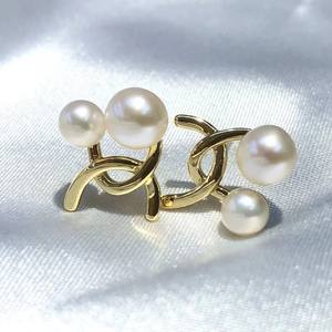 Boucles d'oreilles en perles d'eau douce naturelles de Zhuji, double C, tendance populaire, nouveau bijou à lettres, élégantes boucles d'oreilles en perles d'eau douce - Product Image 2