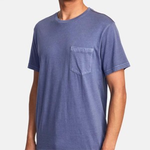 Camiseta de Algodón Azul para Hombre, Manga Corta, Cuello Redondo, con Bolsillo, Corte Holgado Informal, Tejido de Color Sólido, Ecológica, Transpirable, Estilo Hip Hop - Product Image 1