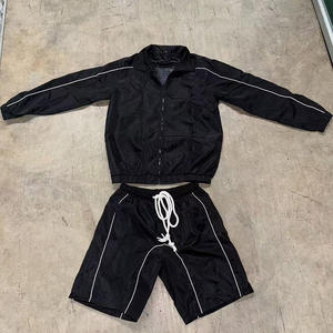 <b>Men's</b> Blue Polyester Knitted Tracksuit Set Sporty Zip-Up <b>Jacket</b> Shorts <b>Summer</b> Breathable Satin Fabric Turn-Down Collar Custom - Product Image 2