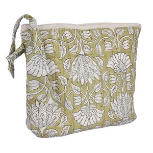 Sac de toilette isotherme en coton imprimé à la main de Jaipur, fermeture éclair, sangle réglable, motif floral - Utilisation toutes saisons - Product Image 2