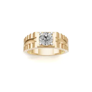แหวนเพชรทรงกลมในตัวเรือนทองคำขาว 18K แหวนเพชรทรงกลม Urban Regal สำหรับผู้ชาย แหวนเพชร 1 เม็ด สำหรับขายส่งออก - Product Image 1