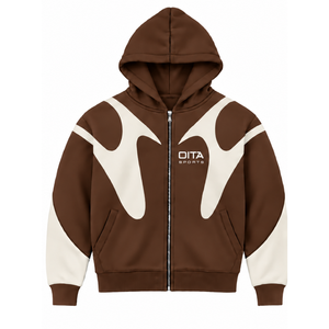 Chocolate Brown Contrast Panel <b>Zip</b> Up <b>Hoodie</b> Men Streetwear Full Zipper Long Sleeve Casual Fleece Hooded Jacket With <b>Pockets</b> - Product Image 1