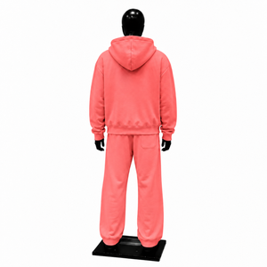 Coral Pink <b>Men</b> Tracksuit Set Plain Full Zip Hoodie Jogger Pants Custom Wholesale Casual Streetwear Sportswear <b>Fleece</b> Two Pieces - Product Image 2