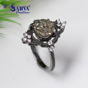 Natural Raw Pyrite <b>Ring</b> Engagement <b>Ring</b> with Cubic Zirconia Accents Handmade 925 Sterling <b>Silver</b> <b>Statement</b> <b>Ring</b> for Women - Product Image 3