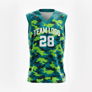 Camiseta de Baloncesto Sublimada Personalizada con Camuflaje, Cuello en V, Sin Mangas, Absorbente de Humedad, Poliéster, Logotipo del Equipo, 28, Unisex para Adultos - Product Image 2