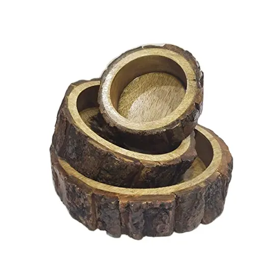 Ciotole antiche in legno per servire insalatiere in legno di corteccia che servono vassoio per Plater Set di 3 ciotole multiuso per snack di frutta