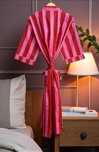 Bata Kimono de Algodón con Estampado de Bloques, Casual, Suave y Transpirable, Talla Única, Ropa de Dormir de Verano para Mujer - Product Image 2