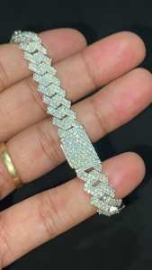 Pulsera de Lujo de Oro Blanco de 14K con Eslabones Cubanos y Engaste de Diamantes Geométricos en Zigzag, con Pavé de Diamantes Cultivados en Laboratorio, Estilo Hip Hop Miami - Product Image 3