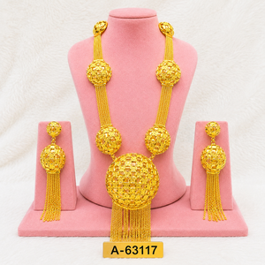 Ensemble de colliers traditionnels de luxe pour femmes - Bijoux de mariée plaqués or et argent avec boucles d'oreilles A-63116 - Product Image 3