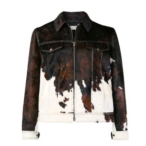Veste en cuir de vachette véritable pour homme, à logo personnalisé, très vendue, col rabattu, fermeture éclair, imprimé animal, vêtement décontracté d'hiver - Product Image 1