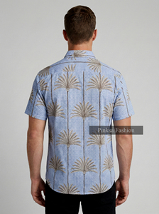 Chemise à manches courtes pour homme, imprimé palmiers, boutonnée, tricotée, décontractée, polo de golf, OEM personnalisé - Product Image 4