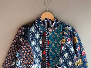 <b>Quilted</b> cotton <b>jacket</b> women Floral <b>pattern</b> mandarin collar Autumn regular length <b>jacket</b> Patch GIFT FOR HER - Product Image 4