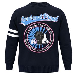 <b>Navy</b> Blue 1938 Embroidered Knit <b>Cardigan</b> V Neck Button Front Long Sleeve Pocket Varsity Style Sweater Jacket Casual Fashion - Product Image 2
