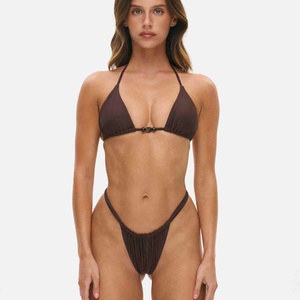 Bikini de Dos Piezas de Alta Calidad para Mujer, Cintura Alta, con Logotipo, Cinturón de Malla, Diseño Sólido, Secado Rápido, Traje de Baño, Conjunto de Bikini para Playa - Product Image 1