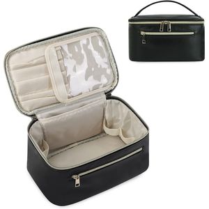 Borsa da Viaggio per Trucco in Pelle Vegana per Donne, Organizer per Pennelli Cosmetici in Attesa di Brevetto, Nera - Product Image 1