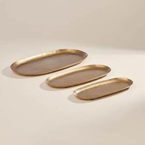 Round Hammered Metal Serving <b>Plate</b> With Dual Handles Handmade Glam Style Dishes For Modern Dining Use - Product Image 4