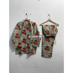 Ensemble de pyjama pour femmes à manches longues, imprimé fraises et rayures, 100% coton biologique, doux, décontracté, vêtements de nuit, printemps, longueur intégrale, col rabattu - Product Image 6