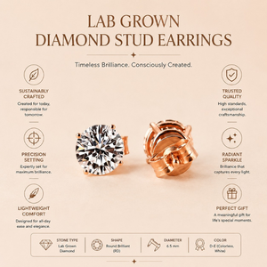 14K <b>Gold</b> Round Lab Grown Diamond Solitaire Stud <b>Earrings</b> | Classic Push <b>Back</b> Fine Jewelry Gift for Women Everyday Wear Daily Use - Product Image 5